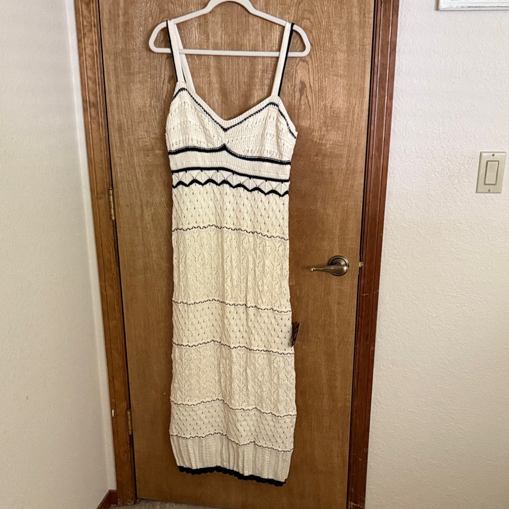 Lulu's Cream and Black Knit Maxi Dress, Size XL